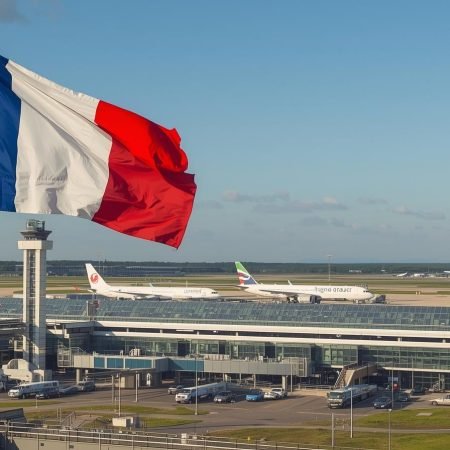 a picture of franc airport and showing the flag